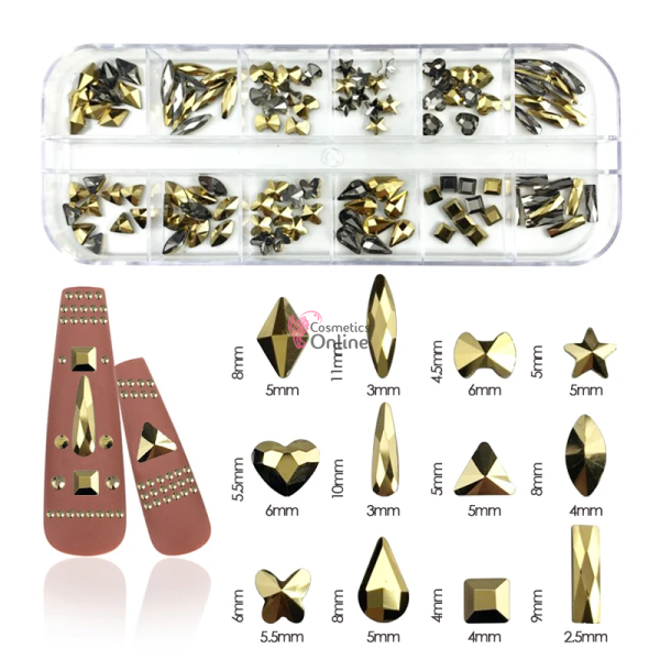 Strasuri din Cristale 120 bucati SC290AA Auriu Metalizat Marquise pentru decor unghii